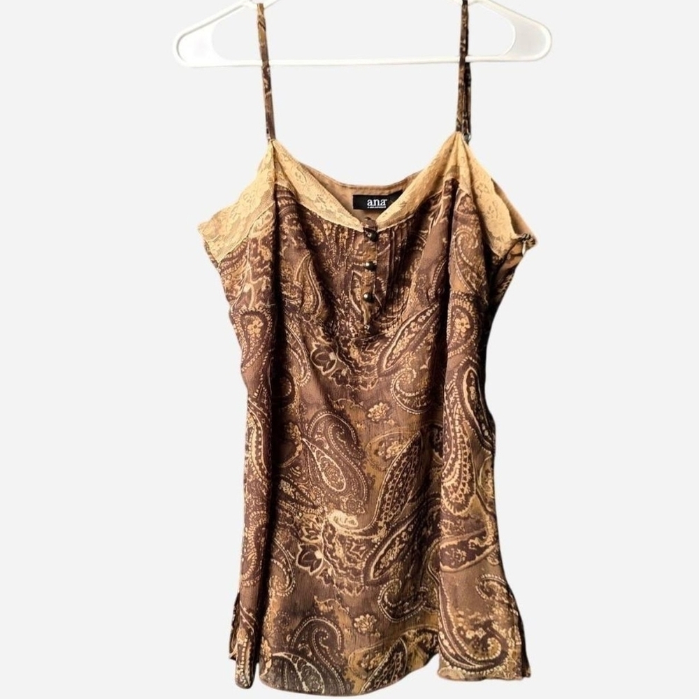Y2K A.N.A Brown Paisley Lace-Trim Camisole